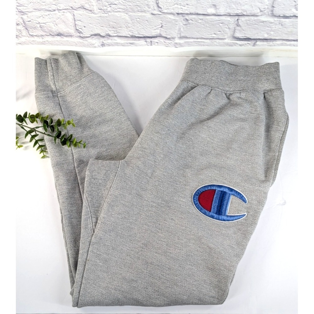 🚨Vntg Champion Reverse Weave‎ L Sweatpants Big Emboridered Logo Extended Gusset
